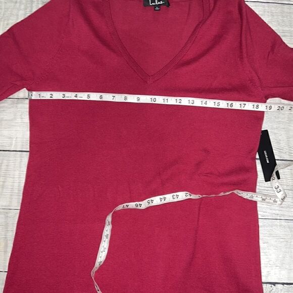 NEW Lulu’s Ballad Berry Pink Half-Sleeve Sweater Dress V-Neck Shift sz L Large - Picture 5 of 9